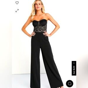 Worn 1x. Like New, Lulus Black Jumpsuit -Large -Bustier style.